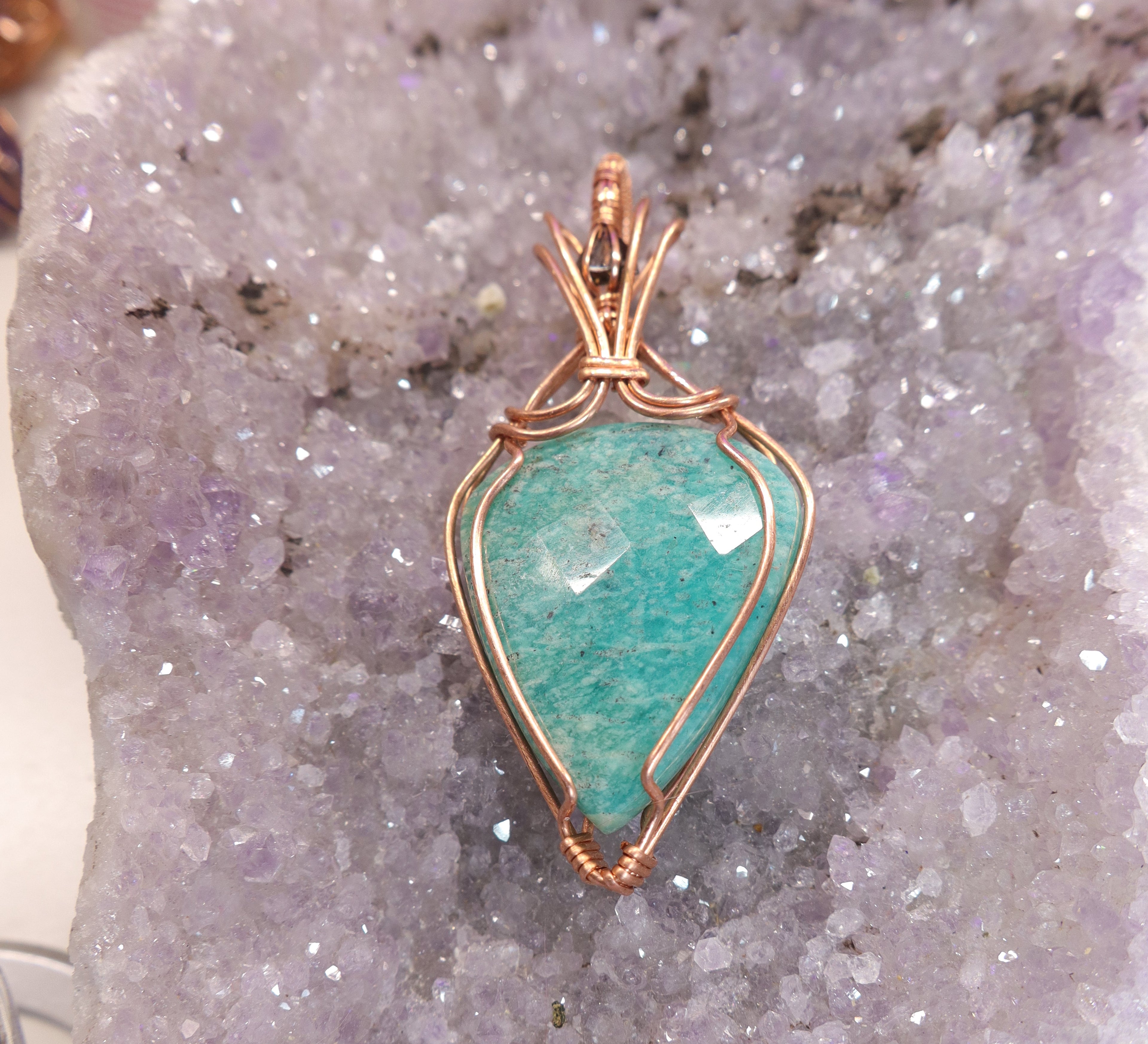 Wire Wrapped Amazonite With Smoky Quartz Faceted Accent Stone